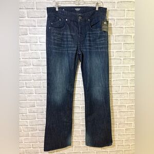 ROCK & REPUBLIC Jeans 34 FLOYD Relax Boot Cut Button Fly Faceoff Blue NWT